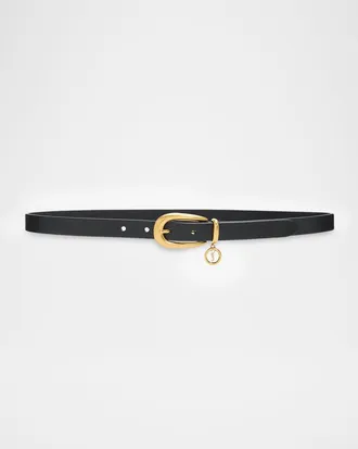 Saint Laurent Cassandre Charm Thin Leather Belt