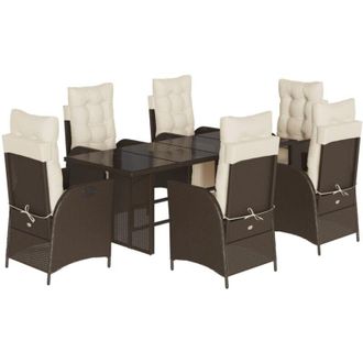 vidaXL Set Comedor De Jard&iacute;n 7 Pzas Con Cojines Rat&aacute;n Sint&eacute;tico Marr&oacute;n Vidaxl