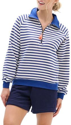 Hatley Mezarine Stripe Quarter Zip Sweatshirt in Mazarine at Nordstrom, Size X-Small