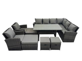 Fimous 12 Seater Patio Dining Corner Sofa Sets with Chair Dark Grey Mixed