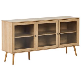 Beliani Beliani - Aparador 3 Puertas 2 Estantes Tablero De Part&iacute;culas Patas De Madera De Pino Frente De Vidrio Marr&oacute;n Claro Albany