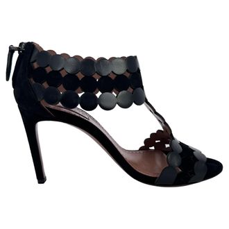 Alaia Alaia Pre-owned Womens Ala&iuml;a Scalloped T-Strap Sandal Heels in Black Suede - Size 36.5 EU/IT