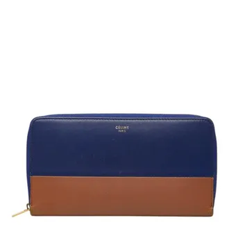 Celine Brown Navy Leather Long Wallet (Bi-Fold) (Pre-Owned)