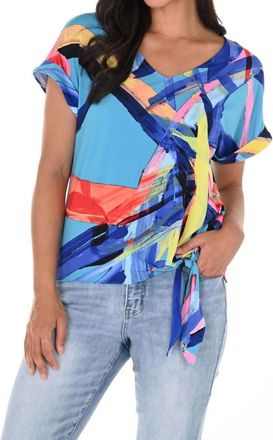 Frank Lyman Design Abstract Short Sleeve Top In Turquoise/multi