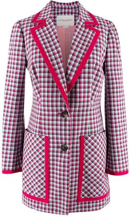 Carolina Herrera Two-Button Cotton Jacket in Pink Check Size S