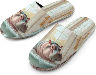 Generic Hippo Bathing Mens Cotton Slippers Memory Foam Comfort House Shoes Winter Indoor Slipper for Hotel Casa Spa