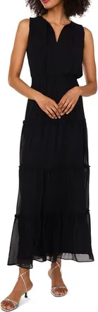 1.State Tie Neck Sleeveless Tiered Maxi Dress in Rich Black at Nordstrom Rack, Size Xx-Small