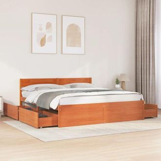 vidaXL Vidaxl - Cama Sin Colch&oacute;n Madera Maciza De Pino Marr&oacute;n Cera 200x200 Cm