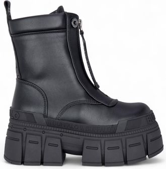 Buffalo Buffalo Womens Black Chunky Platform Front Zip High Ankle Combat Boots - Gospher