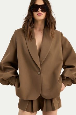 NASTY GAL Tailored Oversized Balloon Sleeve Blazer in Brown at Nordstrom, Size 10
