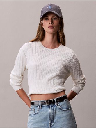 Calvin Klein Jeans Calvin Klein Womens Cotton Cable Knit Sweater - White - L