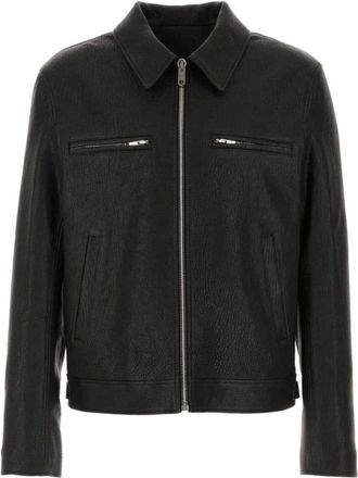 Givenchy Light Jackets, male, Black, M, Black Leather Jacket with Zip Pockets
