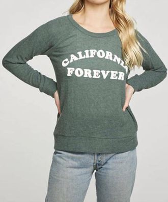 Chaser Rpet Knit Long Sleeve Raglan Pullover California Forever In Greenhouse