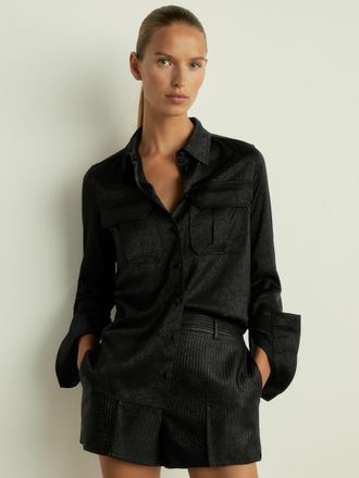 Reiss Hettie Shirt Herringbone, Black Size: 4
