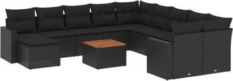 vidaXL Set De Sof&aacute;s De Jard&iacute;n 12 Piezas Cojines Rat&aacute;n Sint&eacute;tico Negro Vidaxl