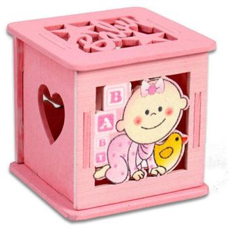 Trade Shop Trade Shop - 12 Scatolina Porta Confetti In Legno Bomboniera Nascita Battesimo Rosa Femmina