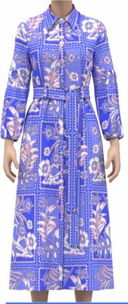 Celina Moon Long Sleeve Floral Stamp Print Shirt Dress In Blue