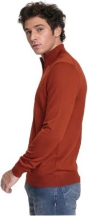 Gran Sasso Roestkleurige trui met ritskraag - Heren - Ronde hals truien - Rood - M - Wol - Truien & Vesten