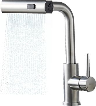 OEM Grifo De Cocina Con Cabezal Extra&iacute;ble, 3 Tipos De Chorro, Grifo Giratorio De 360&deg;, Grifo Mezclador De Acero Inoxidable Sus304, Acabado Cepillado