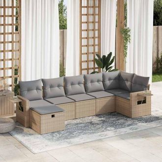 vidaXL Vidaxl - Set Sof&aacute;s De Jard&iacute;n 7 Piezas Y Cojines Rat&aacute;n Sint&eacute;tico Beige