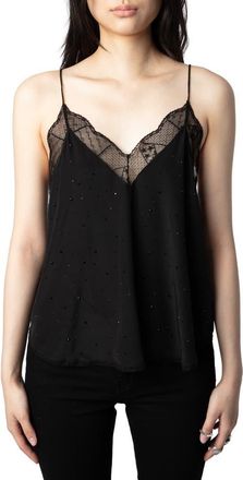 Zadig&Voltaire Christy Beaded Silk Camisole in Noir at Nordstrom, Size X-Small