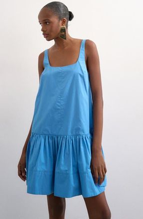Topshop Square Neck Cotton Poplin Dress in Mblue at Nordstrom, Size 14 Us