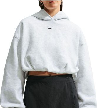 Nike (WMNS) Nike Studio Fleece Medium Weight Oversized Cropped Hoodie Birch Heather Black IM8096-051