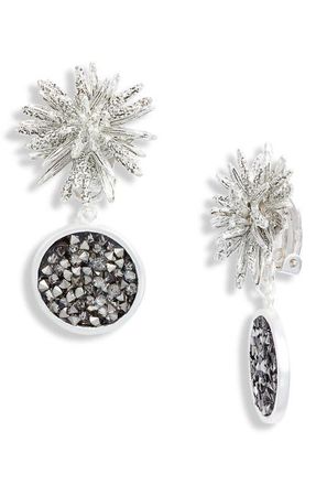 Karine Sultan Crystal Cluster Drop Clip Earrings in Silver at Nordstrom