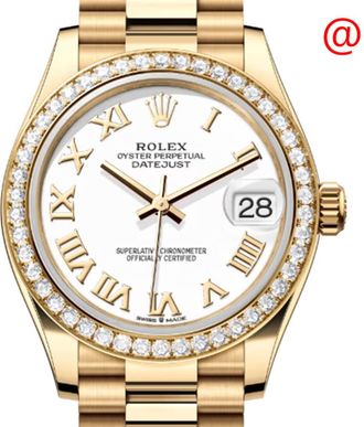 Rolex Datejust 31 Automatic White Dial Ladies 18kt Yellow Gold President Watch 278288WRP