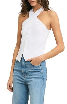 Veronica Beard Thea Rib Stretch Cotton Halter Top in White at Nordstrom, Size X-Large
