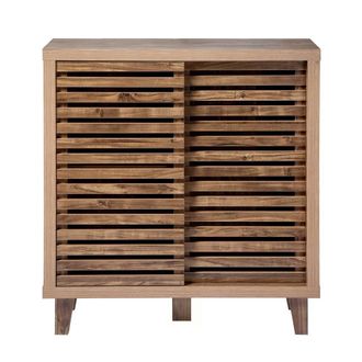 Calicosy LIAM 2-Door Sliding Sideboard With Openwork Slats, 80 Cm Wide in Dark Brown