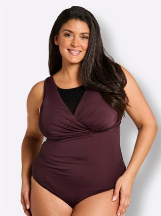 Sheego Badeanzug SHEEGO, Damen, Gr. 44, Cup E, burgund, Elasthan, Polyamid, Badeanz&uuml;ge Badeanzug