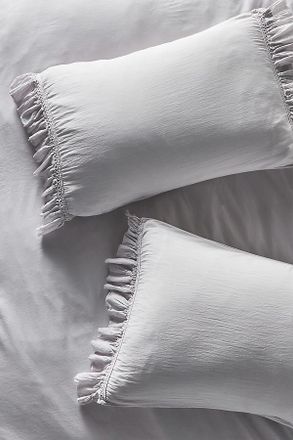Anthropologie Organic Cotton Spa Sateen Ruffled Shams, Set of 2