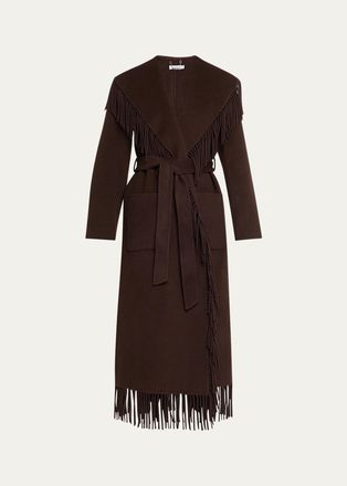 SIMKHAI Carrie Fringe Wool Long Coat