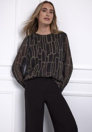 Street One Langarmbluse STREET ONE, Damen, Gr. 34, schwarzest braun, Web, Obermaterial: 100% Polyester. Futter: 100% Modal, gemustert, l&auml;ssig geschnitten h&uuml;ftbed