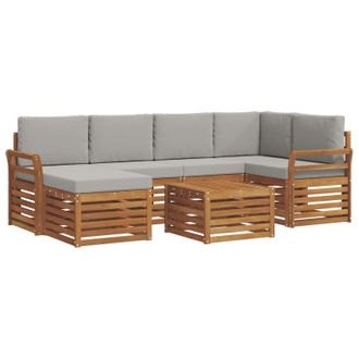 vidaXL Conjunto De Sof&aacute; Seccional Con Coj&iacute;n 7 Pcs Gris Natural Y Claro Vidaxl