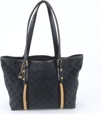 Gucci Black Leather Canvas Handbag Shoulder Bag Tote Bag (Pre-Owned)