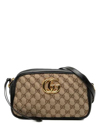 Gucci 2016-2025 Small GG Marmont Matelasse GG Canvas and Leather crossbody bag - Bruin