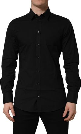Dolce & Gabbana Mens Black Cotton Stretch Gold Fit Dress Shirt Elastane