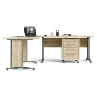 Dmora Dmora - Escritorio Agerato, Escritorio Multiusos, Mesa De Oficina Para Pc, El Plan De Trabajo, 230x200 H75 Cm, Gris Y Roble