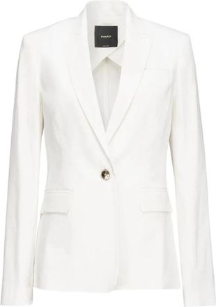Pinko Witte Linnen Zijden Gebalanceerde Jas - Dames - Blazers - Wit - L - Linnen - Jassen