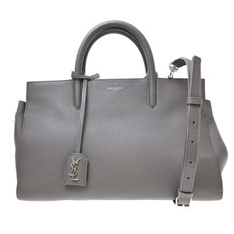Saint Laurent Rive Gauche Cabas Leather Gray Calfskin Handbag (Pre-Owned)
