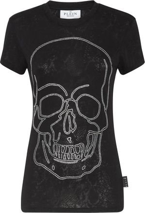 Philipp Plein T-shirt Ronde Hals Pure Fit Skull - Dames - T-shirts - Zwart - S - Katoen - Tops