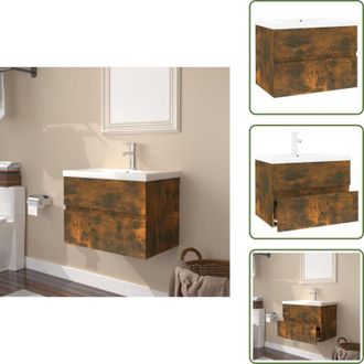 vidaXL The Living Store Mobile Bagno con Lavabo Integrato Rovere Fumo Legno Multistrato - Lavabo integrato