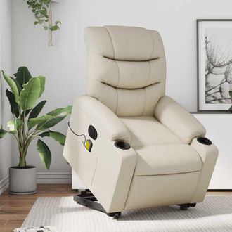vidaXL Vidaxl - Sill&oacute;n De Masaje Elevable El&eacute;ctrico Cuero Sint&eacute;tico Crema