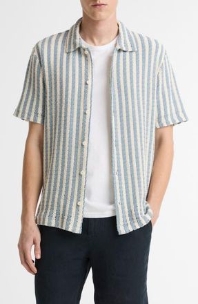Vince Beach Stripe Cotton-Blend Button-Front Shirt in Uniform Blue Combo at Nordstrom, Size Xx-Large