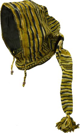 Gheri Woolen Fleece Lined Pixie Pointed Long Snood Hood Neckwarmer Wizard Hat Green Black Tie Dye