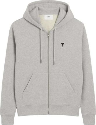 Ami Contrasted Ami de Coeur Hoodie - Heren - Vesten met rits - Grijs - XL - Katoen - Hoodies & sweatvesten