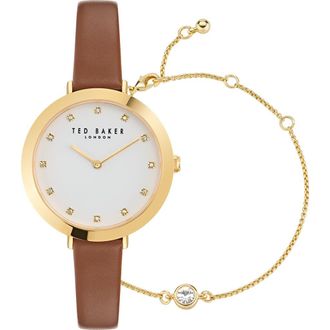Ted Baker Ammy Iconic Leather Strap Watch & Bracelet Set, 37mm in Gold-Tone at Nordstrom Rack