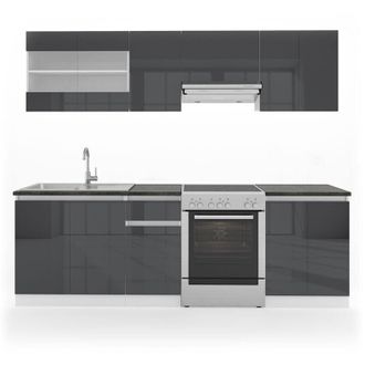 Vicco Mueble De Cocina Raul, Antracita/blanco, 240 Cm, Ap Negro, Vicco